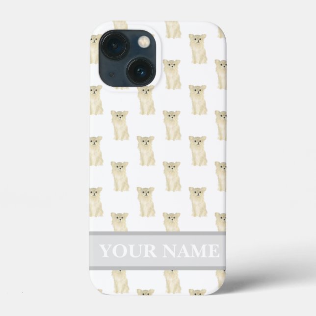 Personalised Fawn Tan Cream Long Haired Chihuahua  Case-Mate iPhone Case (Back)