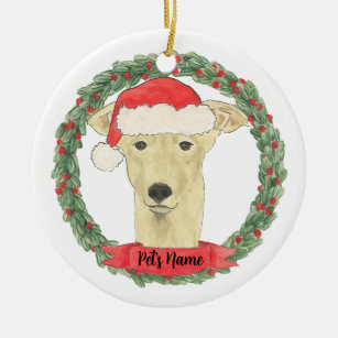 Personalised Fawn Tan Greyhound Ceramic Tree Decoration