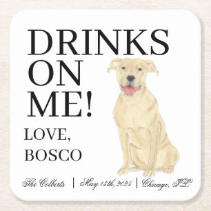 Personalised Fawn Tan Pitbull Staffy Dog Wedding Square Paper Coaster