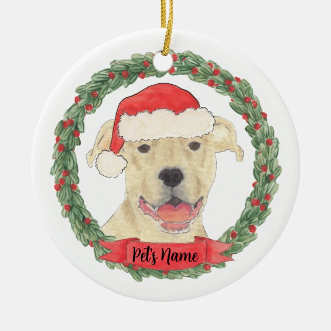 Personalised Fawn Tan Staffy Pitbull Ceramic Tree Decoration (Front)