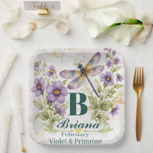 Personalised February Birth Flower Dragonfly Tote Paper Plate