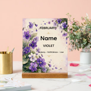 Personalised February Birth Flower Violet Acrylic Sign