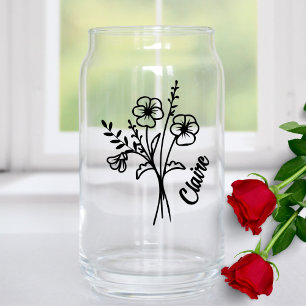 Personalised February Birth Month Flower Violets Can Glass