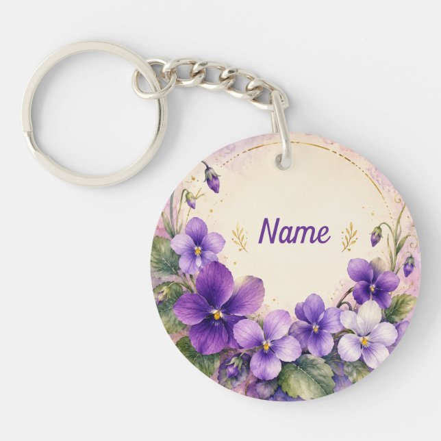Personalised February Violet Key Ring (Front)