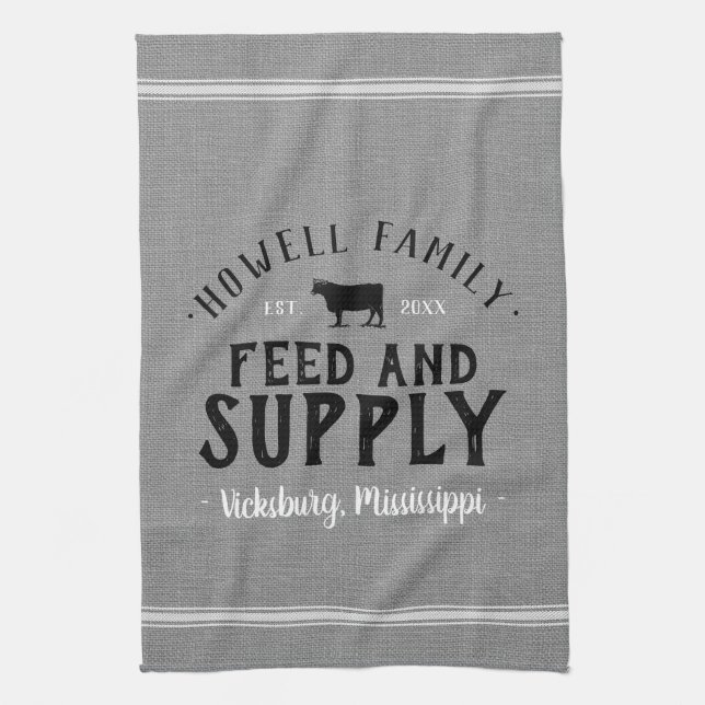 Personalised Feed Supply Grain Sack Tea Towel (Vertical)