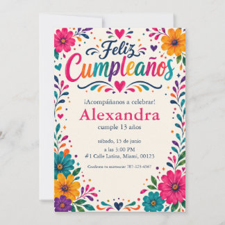 Personalised Feliz Cumpleaños Spanish Floral Fiest Invitation
