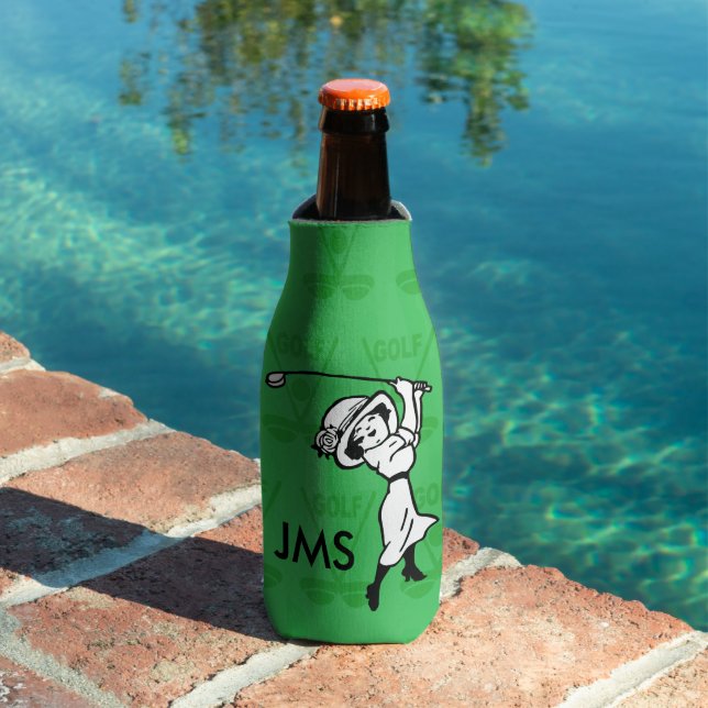 Personalised female golf cartoon golfer bottle cooler (In Situ Pool)