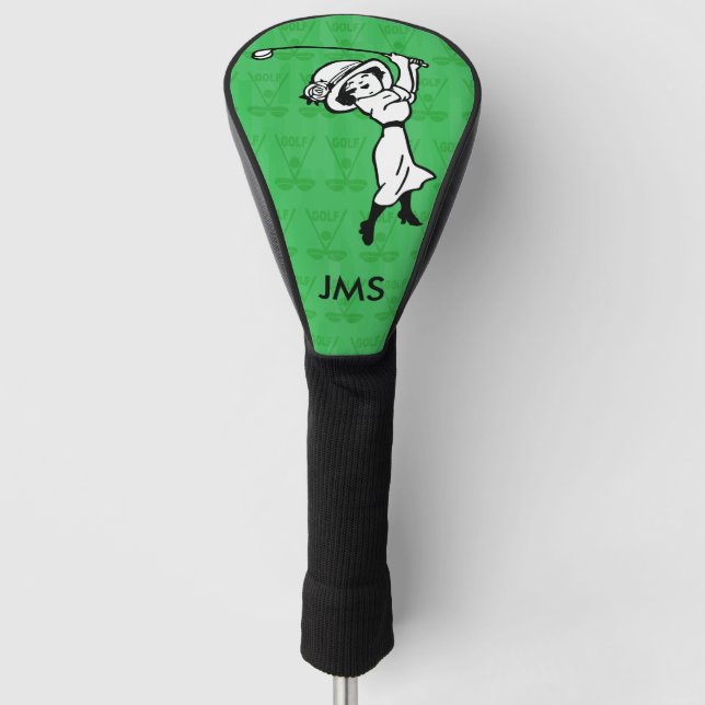 Personalised female golf cartoon golfer head cover (Front)