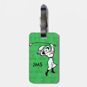 Personalised female golf cartoon golfer luggage tag