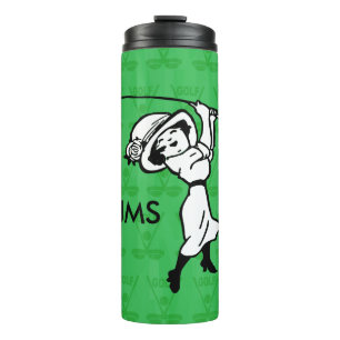 Personalised female golf cartoon golfer thermal tumbler