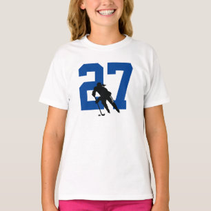 Personalised Female Hockey Player Name Number Blue T-Shirt