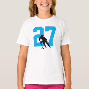 Personalised Female Hockey Player Number Turquoise T-Shirt