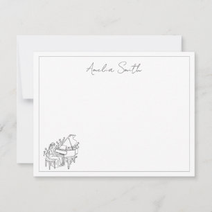 Personalised Female Piano Player Line Drawing Card