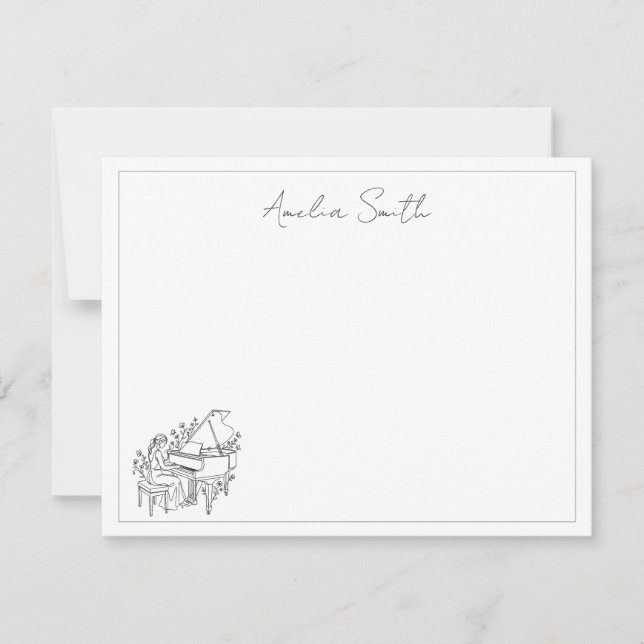 Personalised Female Piano Player Line Drawing Card (Front)