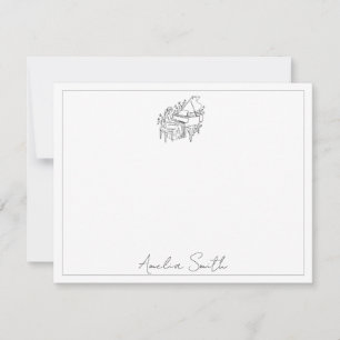 Personalised Female Piano Player Line Drawing Card