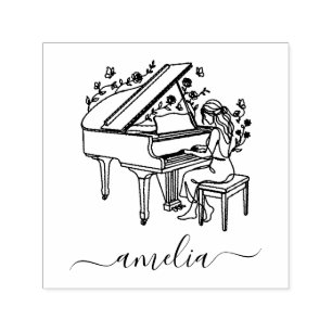 Personalised Female Piano Player Line Drawing      Self-inking Stamp