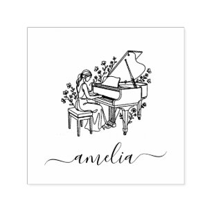 Personalised Female Piano Player Line Drawing      Self-inking Stamp