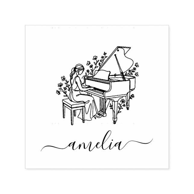 Personalised Female Piano Player Line Drawing      Self-inking Stamp (Design)