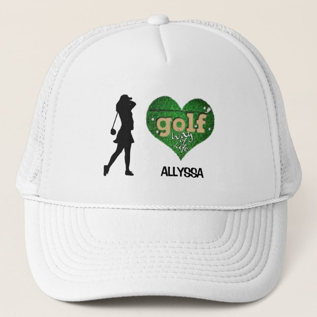 Personalised Female Silhouette GOLF Trucker Hat (Front)