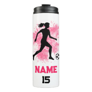 Personalised Female Soccer Player Thermal Tumbler