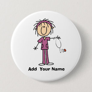 Personalised Female Stick Figure Nurse  Button