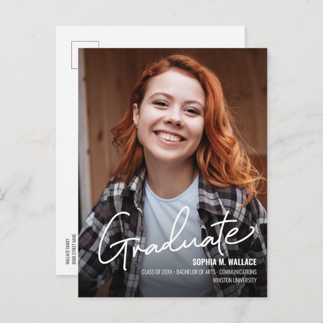 Personalised Female University Graduate Photo  Announcement Postcard (Front/Back)