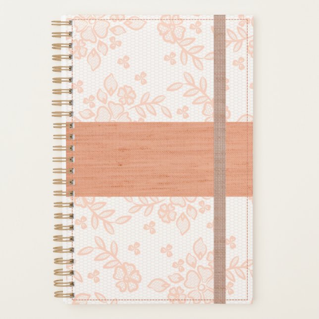 Personalised Feminine Linen & Lace Spiral Planner (Front)