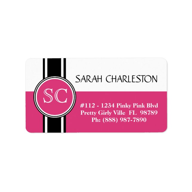 Personalised Feminine PINK Black White BookPlate Label (Front)