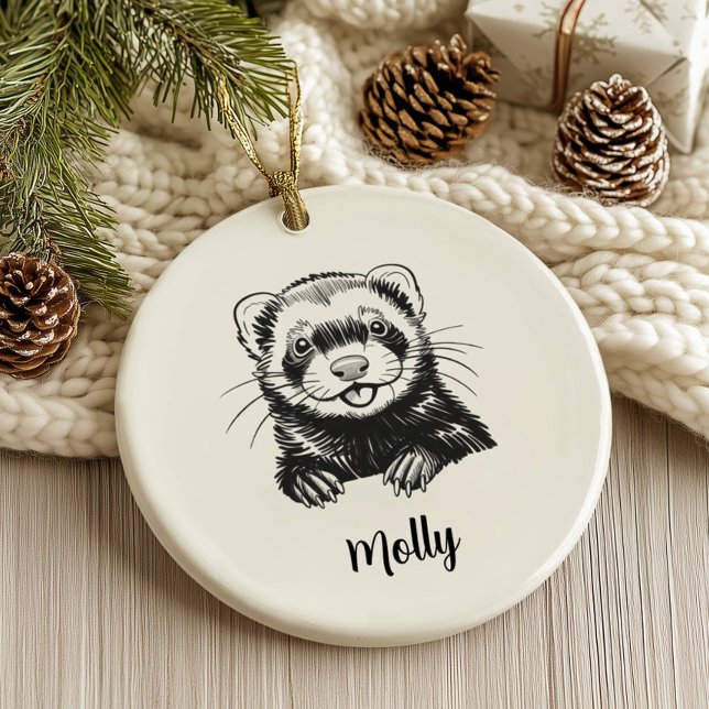 Personalised Ferret Christmas Ceramic Tree Decoration (Creator Uploaded)