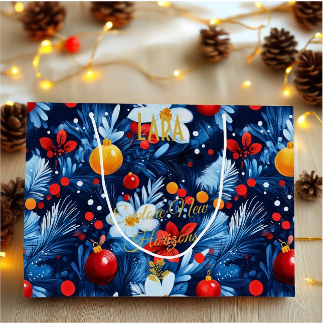 Personalised Festive Blue and Red Large Gift Bag (Creator Uploaded)