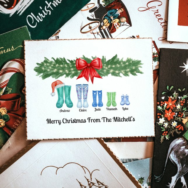Personalised Festive Boots Family Christmas Card (Creator Uploaded)