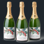 Personalised Festive Christmas Holly and Berries Sparkling Wine Label<br><div class="desc">Share the bubbly this Christmas holiday season with personalised sparkling wine bottle labels decorated with sprigs of holly and berries in vibrant watercolor hues of red and green. Personalise the text template with your desired greeting, your name(s) or other desired text. These labels are great to have on hand during...</div>