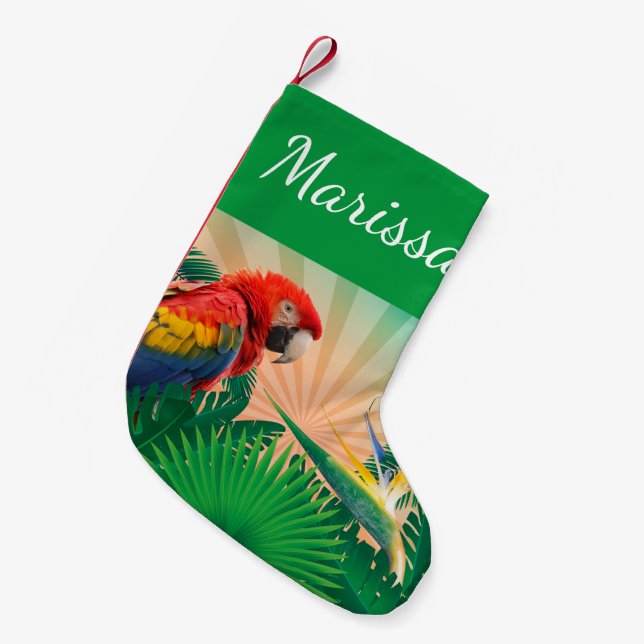 Personalised Festive Christmas Parrot Small Christmas Stocking (Front (Hanging))
