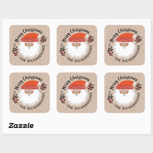 Personalised Festive Christmas Santa Claus Square Sticker (Sheet)