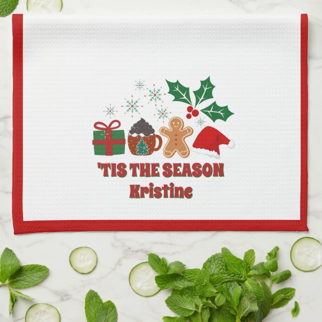 Personalised Festive Christmas  Tea Towel (Folded)
