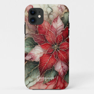 Personalised Festive Floral Alcohol Ink Poinsettia iPhone 11 Case