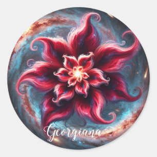 Personalised Festive Floral Poinsettia Galaxy Classic Round Sticker