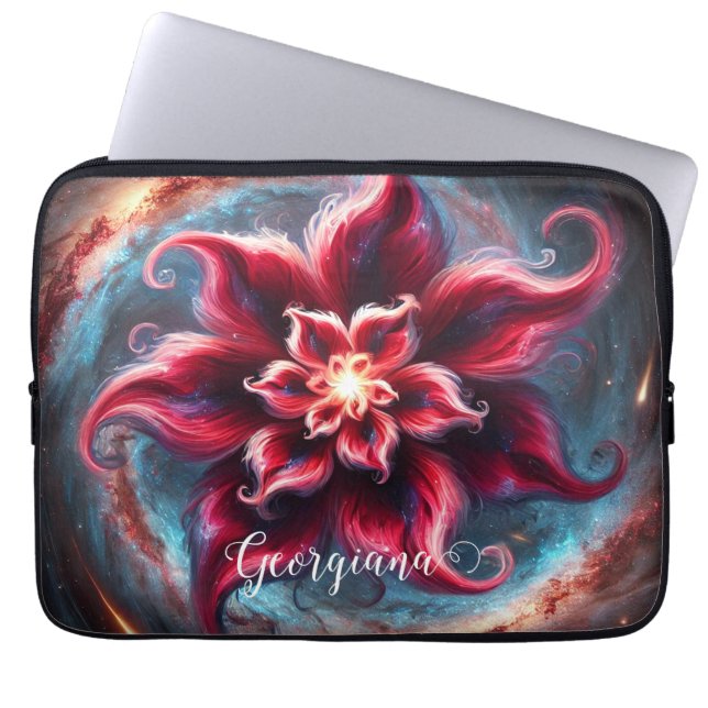 Personalised Festive Floral Poinsettia Galaxy Laptop Sleeve (Front)