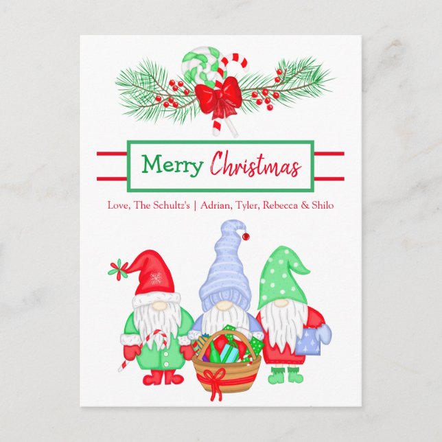 Personalised Festive Gnomes Holiday Christmas Card (Front)