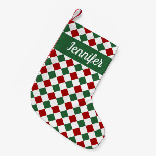 Personalised Festive Green Checked  Small Christmas Stocking