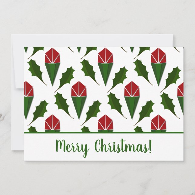 Personalised Festive Holiday Red Roses & Holly Art Card (Front)