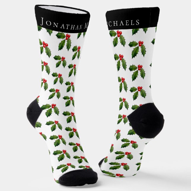 Personalised Festive Holly Berry Holiday Socks (Angled)