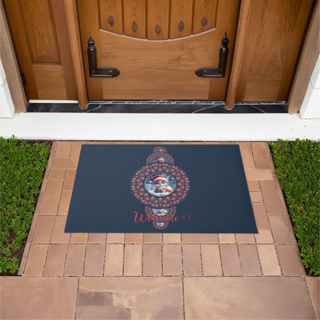 Personalised Festive Kawaii Fox Ornamental Mandala Doormat (Outdoor)