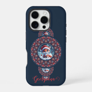 Personalised Festive Kawaii Fox Ornamental Mandala iPhone 16 Pro Case