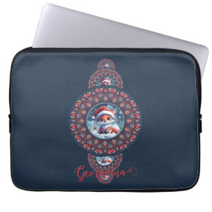 Personalised Festive Kawaii Fox Ornamental Mandala Laptop Sleeve