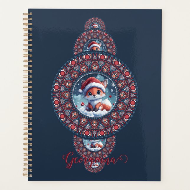 Personalised Festive Kawaii Fox Ornamental Mandala Planner (Front)