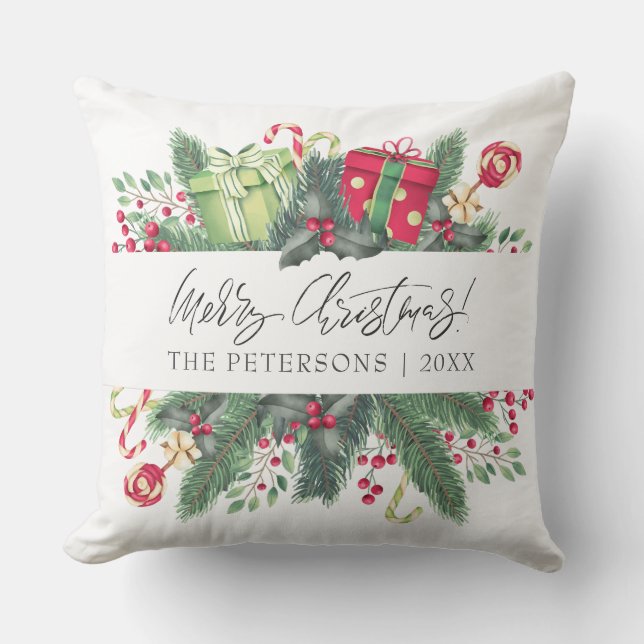 Personalised Festive Merry Christmas Decorative Cushion (Front)