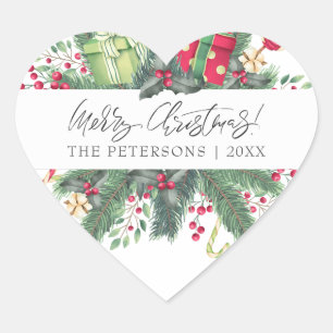 Personalised Festive Merry Christmas Decorative Heart Sticker