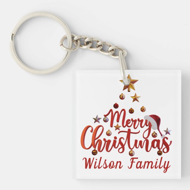 Personalised Festive Merry Christmas Decorative Key Ring (Front)