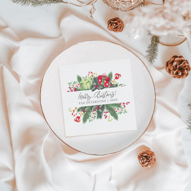 Personalised Festive Merry Christmas Decorative Napkin (Personalized Festive Merry Christmas Decorative Napkins)